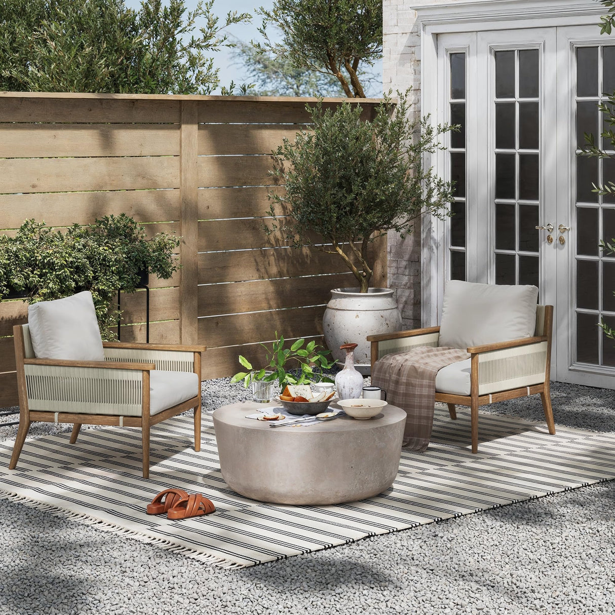 Nathan James Kayden Bohemian Wooden Upholstered Armchair, Outdoor Lounge Chair with Removable Cushion Covers and Solid Acacia Wood Frame, Light Brown Nathan James