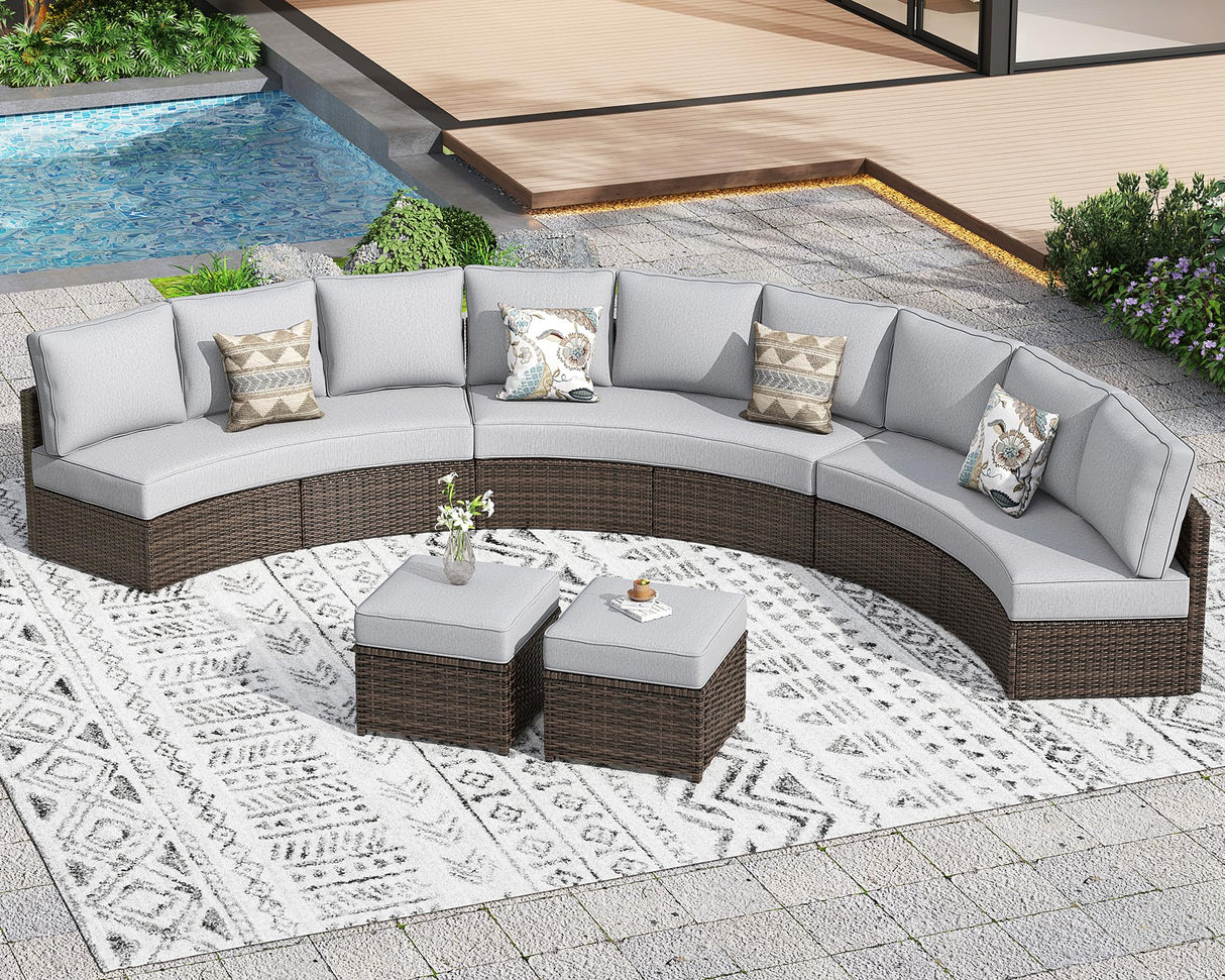 ZIENLIFE 11 Piece Outdoor Patio Furniture Set, Half Moon Patio Sectional Set with Soft Cushions and Ottoman, All Weather Rattan Wicker Curved Outdoor Sofa for Backyard Patio Garden ZIENLIFE