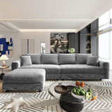 4 Seater Oversized Sectional Sofa with Movable Ottoman, 104" Plush Corduroy Upholstered Cloud Sofa Couches, 2-in-1 Convertible Lounge Sleeper Sofabed w/ 6 Throw Pillows for Living Room Apartment Eafurn