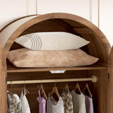 PAKASEPT Armoire Wardrobe Closet with Drawers and 2 Arched Fluted Doors, 70.9‘’ Tall Wooden Bedroom Armoires with LED Light & Shelves and Hanging Rod(Brown) PAKASEPT