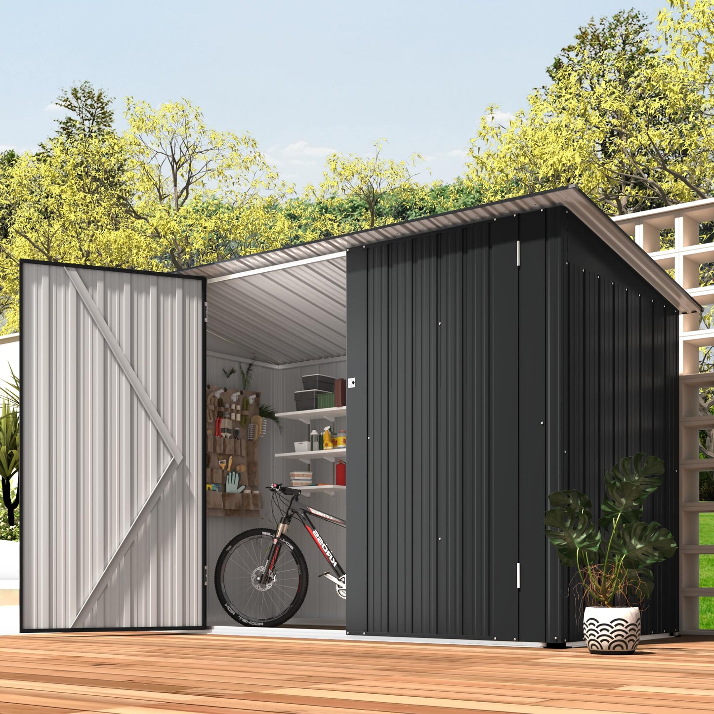 AECOJOY 7x3 Shed Bike Storage Shed, Lean to Sheds & Outdoor Storage Shed 3x7 Clearance, Small Metal Horizontal Shed Outdoor Storage Cabinet for Garden, Yard and Pool for Bicycle