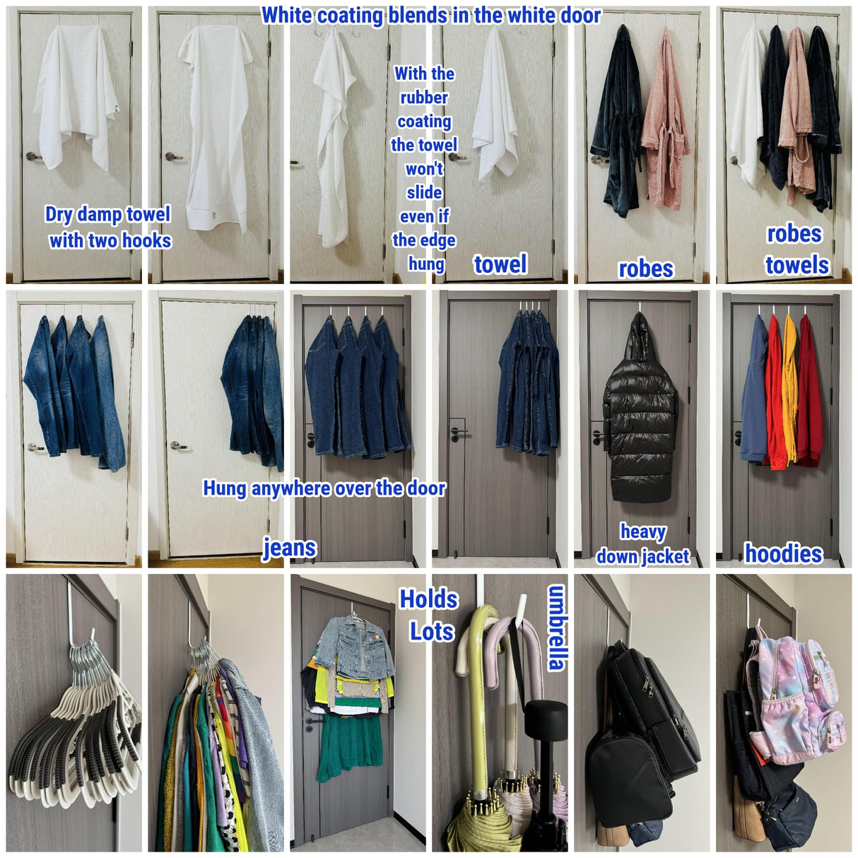 Over The Door Hooks 5.5" 4Pcs for 1 3/4" Door White Plastic Coating Wreath Door Hanger Hook for Hanging Ironing Board Towel Rack Bathroom Closet Cabinet Clothes Coat Holder Single Heavy Duty Mars-Rock