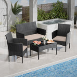 RTDTD 4 Pieces Patio Furniture Set Outdoor Conversation Set Rattan Furniture Set Wicker Chairs and Sofa with Glass Table for Porch Pool Backyard Lawn Garden Sand RTDTD