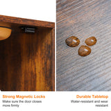 Heybly Cat Tree, Wood Litter Box Enclosure with Food Station, All-in-one Indoor Cat Furniture with Basket and Condo, Modern Style Cat Tower, Hammock, Rustic Brown HCT101SR Heybly