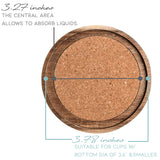 Acacia Wood Coasters for Drinks, 4.13 Inch, Set of 6, Absorbent and Insulation Cork Stackable Cup Holders, Rustic Coasters for Wooden Table, Designed by S1EGAN S1EGAN