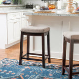 Linon Linen Backless Claridge Stool, Counter Height, Beige & Dark Walnut Linon