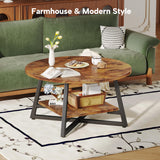 Round Coffee Table, Small Circle Coffee Table with Storage, Modern Wood Round Center Table for Living Room, Home Office, Small Space, Easy Assembly, Rustic Brown Homeiju