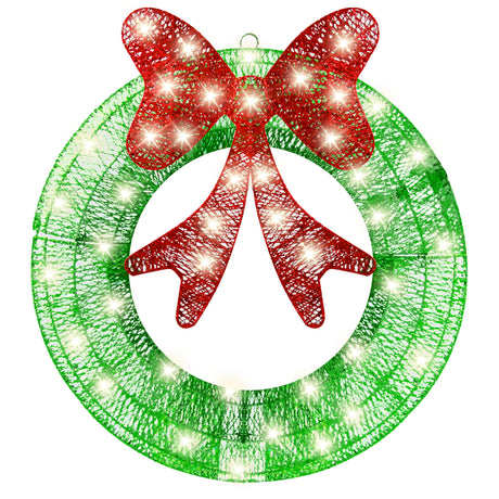 Ogrmar 24in Outdoor Christmas Wreath Decoration, LED Metal Bow Christmas Wreath Decoration, Lighted Christmas Decor, Pre Lit Lights Holiday Decor for Christmas Indoor Outdoor Home Garden Ogrmar