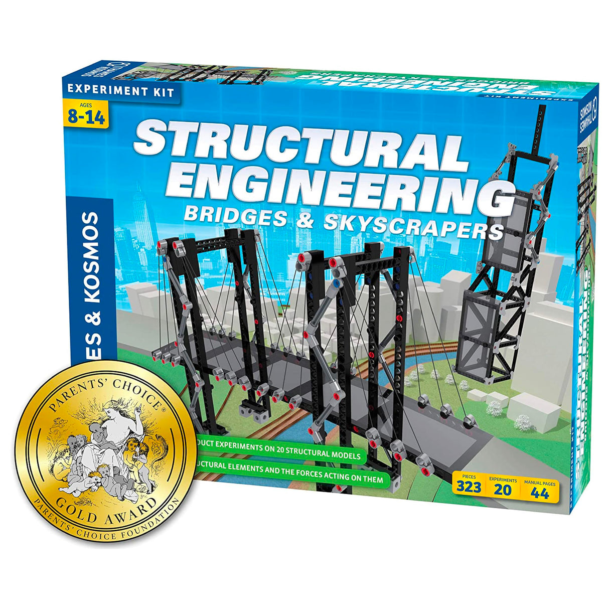 Thames & Kosmos Structural Engineering: Bridges & Skyscrapers | Science & Engineering Kit | Build 20 Models | Learn about Force, Load, Compression, Tension | Parents' Choice Gold Award Winner, Blue Thames & Kosmos