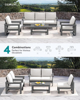SERWALL HDPE Patio Conversation Set, 6-Piece Sectional Outdoor Furniture Set, All Weather Outdoor Couch Set Patio Furniture Set for Deck, Lawn, Grey Frame with Khaki Cushion SERWALL