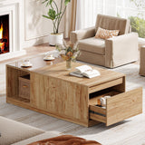 Tribesigns 47.24-Inch Coffee Table with Drawer & Storage Shelf, Farmhouse Coffee Table with Tawny Glass, Wood Center Table for Living Room, Modern Home Furniture, Brown & Tawny Tribesigns
