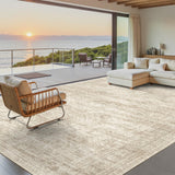 Soalmost Washable Area Rug 8x10, Large Soft Rugs for Living Room Vintage Beige Carpet 8x10 Area Rugs for Bedroom Dining Room Non-Slip Stain Resistant Under Table Rug Soalmost