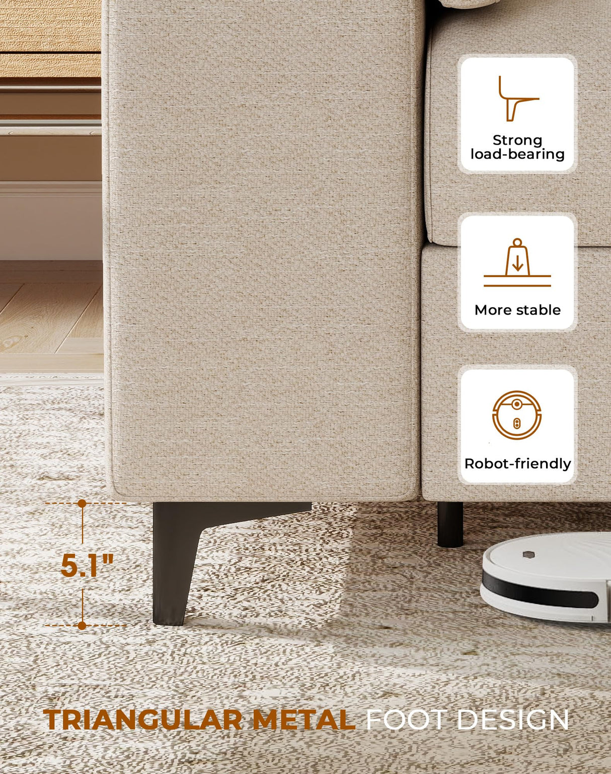 Upvilla 71.25" Modern Sofa Couch for Living Room, Deep Seat Sofas with 8”Cushion, Comfy 2-Seater Chenille Loveseat with Convertible Armrest, Removable Sofa Cover, High Leg (Beige) Upvilla