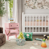 Pink Nightstand with LED Light Strips, Modern End Table with 360° Rotating Drawer, Bedside Table with Glass Door Storage, Wood Night Stand Cabinet for Living Room, Bedroom, Nursery HEYNEMO