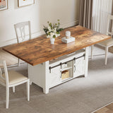 DWVO 70 Inches Rectangle Dining Table for 6-8 People Farmhouse Kitchen Table Large Dinner Table with Storage Cabinet Rustic Wooden Table for Dining Room Kitchen Apartment Resturant, White DWVO