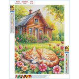 GDYEEH DIY 5D Cute Kitten Diamond Art Kits, Round Full Drill Hut Garden Diamond Painting Picture, Sleeping Cat Painting by Numbers Art Kits for Adults Beginners Home Wall Decor 12x16 inch GDYEEH