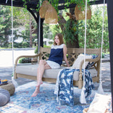 Cambridge Casual Renley Mahogany Porch Swing Bed with Oyster Cushion – Outdoor Hanging Swing Daybed for Patio, Backyard, or Garden – Durable Solid Wood, Weather-Resistant Cambridge Casual