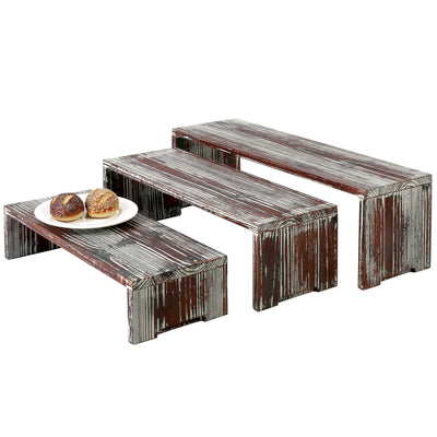 MyGift 3-Tier Rustic Torched Wood Dessert Display Risers, Tabletop Nesting Cupcake Stands, Retail Merchandise and Collectible Figurine Shelf, 3 Piece Set