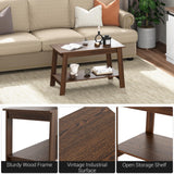 GarveeHome 2-Tie Coffee Table, Rustic Wood Living Room Tables with Open Rectangular Storage Compartment, Coffee Tables for Living Room, Outdoors, Home Office, Bedroom, Walnut GarveeHome