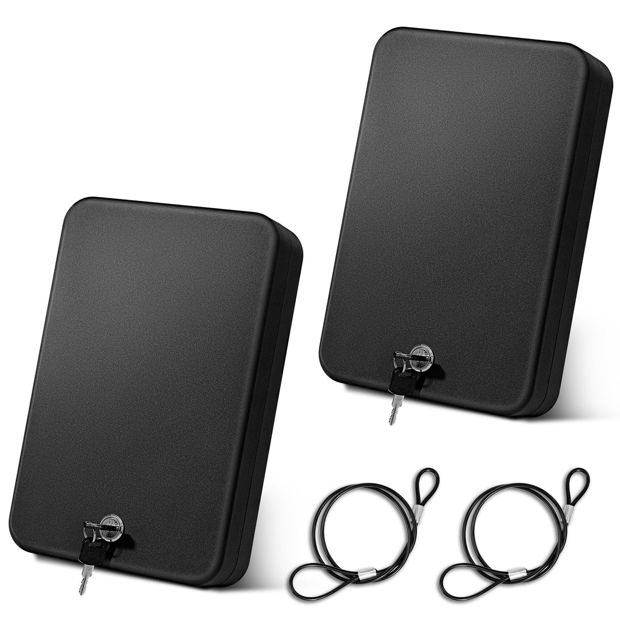 Sgorlds Pistol Safe, Portable Travel Gun Safe, Handgun Lock Box with Key Lock, 2 Pack Gun Safes for Car, Home, Travel, 9.4" x6.6" x1.8", Black Sgorlds