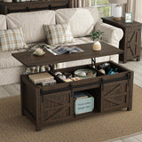Furnihold 47.3'' Lift Top Coffee Table Rectangle Farmhouse Coffee Table with Storage Rustic Center Table with Sliding Barn Doors for Living Room, Home, Dark Brown Furnihold