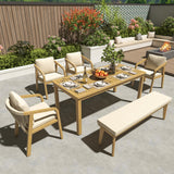 Wisteria Lane 6 Pieces Acacia Patio Dining Set for 6, Patio Dining Table and Chairs Set with Cushion, Modern Outdoor Dining Furniture Set for Lawn Backyard Garden Deck, Beige Wisteria Lane