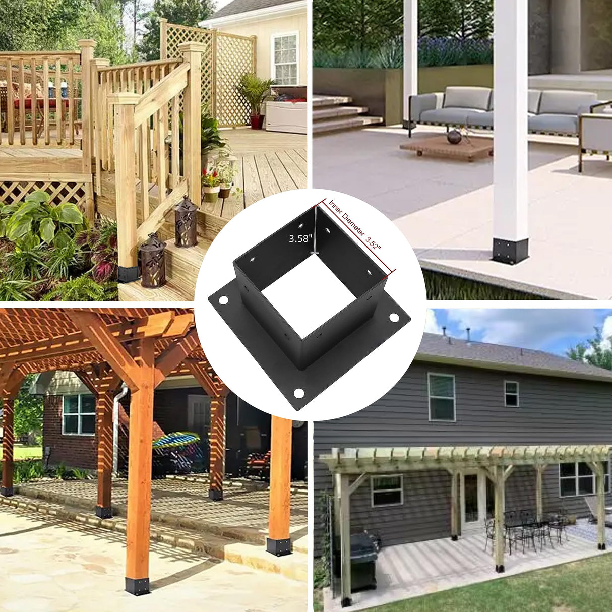 6 PCS Metal 4×4 Post Base Post Base Brackets,Inner Size 3.5"x3.5" Heavy Duty Powder-Coated Post Anchor Matte Black Wood Post Brackets (Black 6pcs) Zlinke