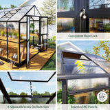 HOWE 8x12x7.5 FT Polycarbonate Greenhouse Double Swing Doors 4 Vents 5.2FT Added Wall Height, Walk-in Large Aluminum Greenhouse Winter Sunroom Greenhouse for Outdoors, Black HOWE