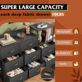 WLIVE Black Dresser TV Stand for Bedroom with Charging Station and Open Shelves, Fabric Dresser with 8 Drawers and Wood Top, Wide Storage Chest of Drawers for Living Room, Hallway WLIVE