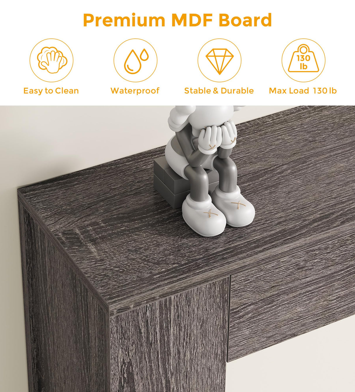 Condemo Farmhouse Console Table with LED Light and 2 Drawers, 55 inch Long Sofa Table Behind Couch, Narrow Entry Table for Entryway, Hallway, Entrance, Living Room (Gray Brown) Condemo