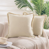 NEXHOME PRO Boho Throw Pillow Covers for Couch Set of 2 20"x20", Handmade Decorative Linen Pillow Covers Shams for Sofa, Living Room, Farmhouse Fringed Cushion Covers,Linen (NO Insert) NEXHOME PRO