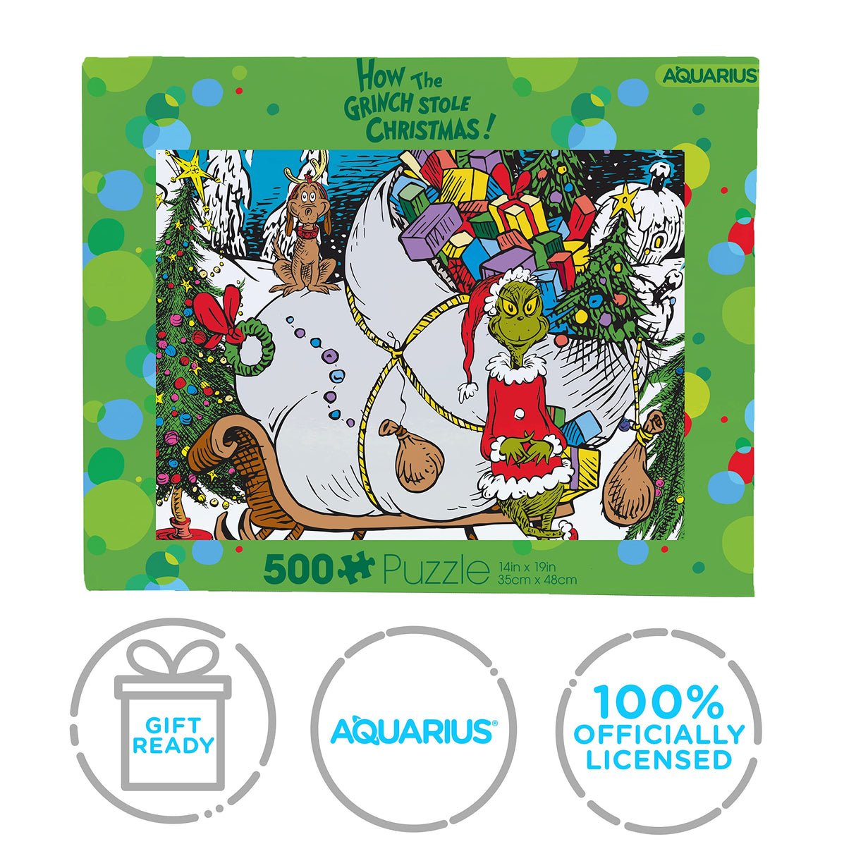 AQUARIUS Grinch Puzzle (500 Piece Jigsaw Puzzle) - Glare Free - Precision Fit - Virtually No Puzzle Dust - Officially Licensed Grinch Collectibles - 14x19 Inches AQUARIUS
