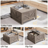 Yaheetech Lift Top Coffee Table, Square Farmhouse Coffee Table with Hidden Storage Compartment, Wood Center Table for Living Room, Home Office, Gray Yaheetech
