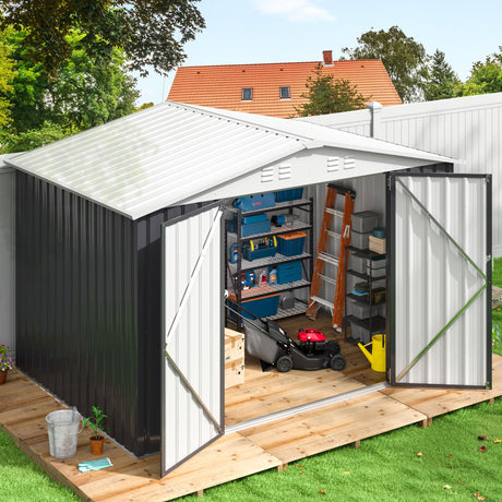 Polar Aurora 6x8 FT Outdoor Storage Shed, Metal Garden Shed with Updated Frame Structure, Tool Sheds for Backyard Garden Patio Lawn White Polar Aurora