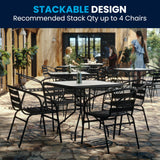 Flash Furniture 5-Piece Patio Dining Set with 31.5" Square Glass Metal Table and 4 Stackable Slat Back Chairs, Indoor/Outdoor Bistro Table and Chairs Set, Black Flash Furniture
