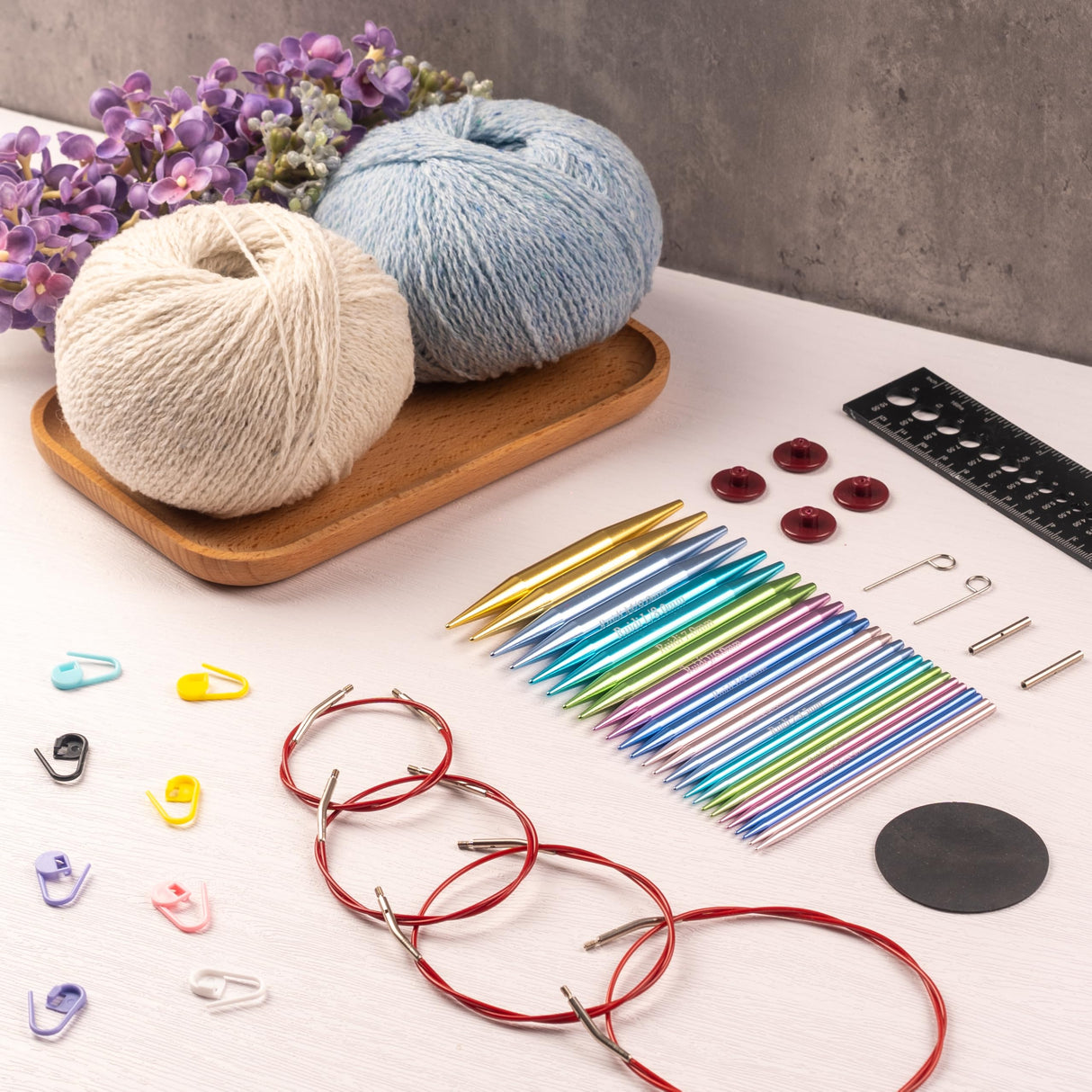 Ruidi Interchangeable Aluminum Circular Knitting Needles Set - 13 Pairs of 4 Inch (10cm) Needles with 4 Cables, Needle Holders & Leather Bag - Perfect for Smooth Knitting & Versatile Projects RUIDI