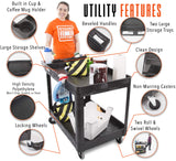Stand Steady Original Tubstr Extra Large Two Shelf Utility Service Cart - Supports up to 500 lbs., Heavy-Duty Rolling Service Cart for Warehouse, Stand Steady