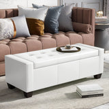HOMCOM Large 51" Storage Ottoman, Tufted Faux Leather Storage Bench for Living Room, Entryway, or Bedroom, Cream White HOMCOM