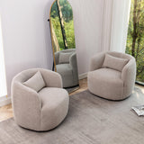 KINWELL 34" Wide Boucle Swivel Barrel Chairs Set of 2, No Assembly Round Upholstered Armchairs Accent Chairs Single Sofa Chair with Toss Pillow for Living Room and Bedroom, Taupe KINWELL