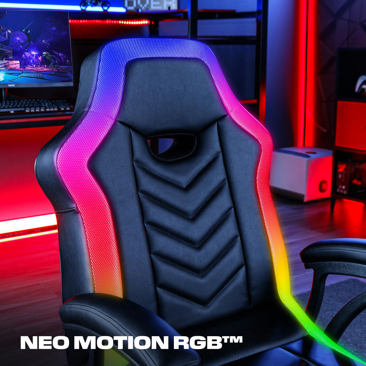 X Rocker Prism RGB LED Lounging Video Gaming Pedestal Chair with Armrests, Wireless Bluetooth Audio, Foldable, Vegan Leather, Amazon Exclusive, Black X Rocker