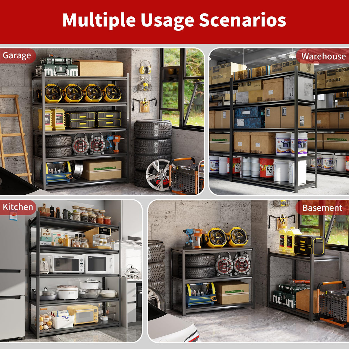 ZLBRDS 59" W Garage Shelving, 3000LBS Heavy Duty Shelving, Adjustable 5 Tier Metal Garage Storage Shelves, Storage Shelves for Industrial, Warehouse, Basement ZLBRDS