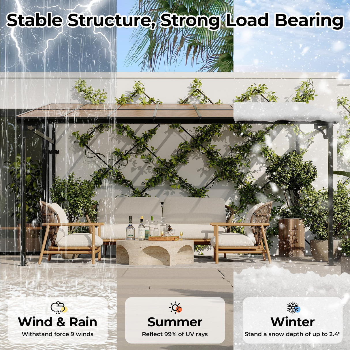 10’ x 14’ Gazebo Pergola Awnings for Patio, Wall Mounted Gazebos Pergola on Clearance with Metal Frame, Lean to Gazebo Patio Canopy Outdoor Pergolas for Patios, Deck, Porch, Backyard CABIHOME