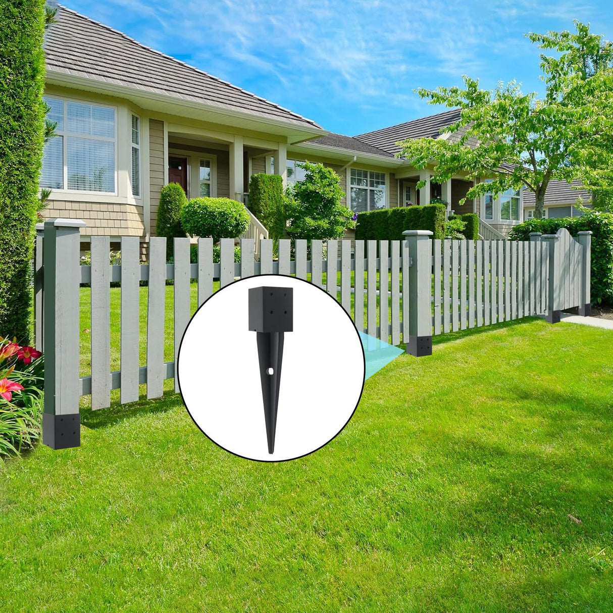 6 Pcs 4x4 Fence Post Anchor Ground Spike（Inner Size 3.6"x3.6" 16" Black Powder Coated–Mailbox Post Anchors, for Deck,Fence,Railing,Mailbox.. XIHUWZ