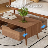 DIYART Brown Coffee Table, Mid Century Modern Coffee Table with Drawer & Shelf, 39'' Wooden Simple Console Table for Living Room DIYART
