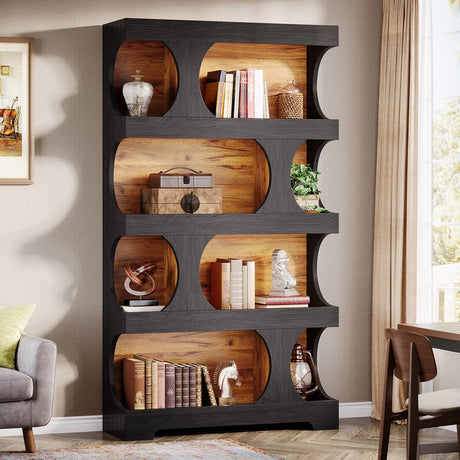 Tribesigns 71" Tall Black Bookcase, Modern Asymmetrical Bookshelf, 4-Tier Freestanding Display Shelf with Classic Shape, Large Library Book Shelf for Living Room, Home Office Tribesigns