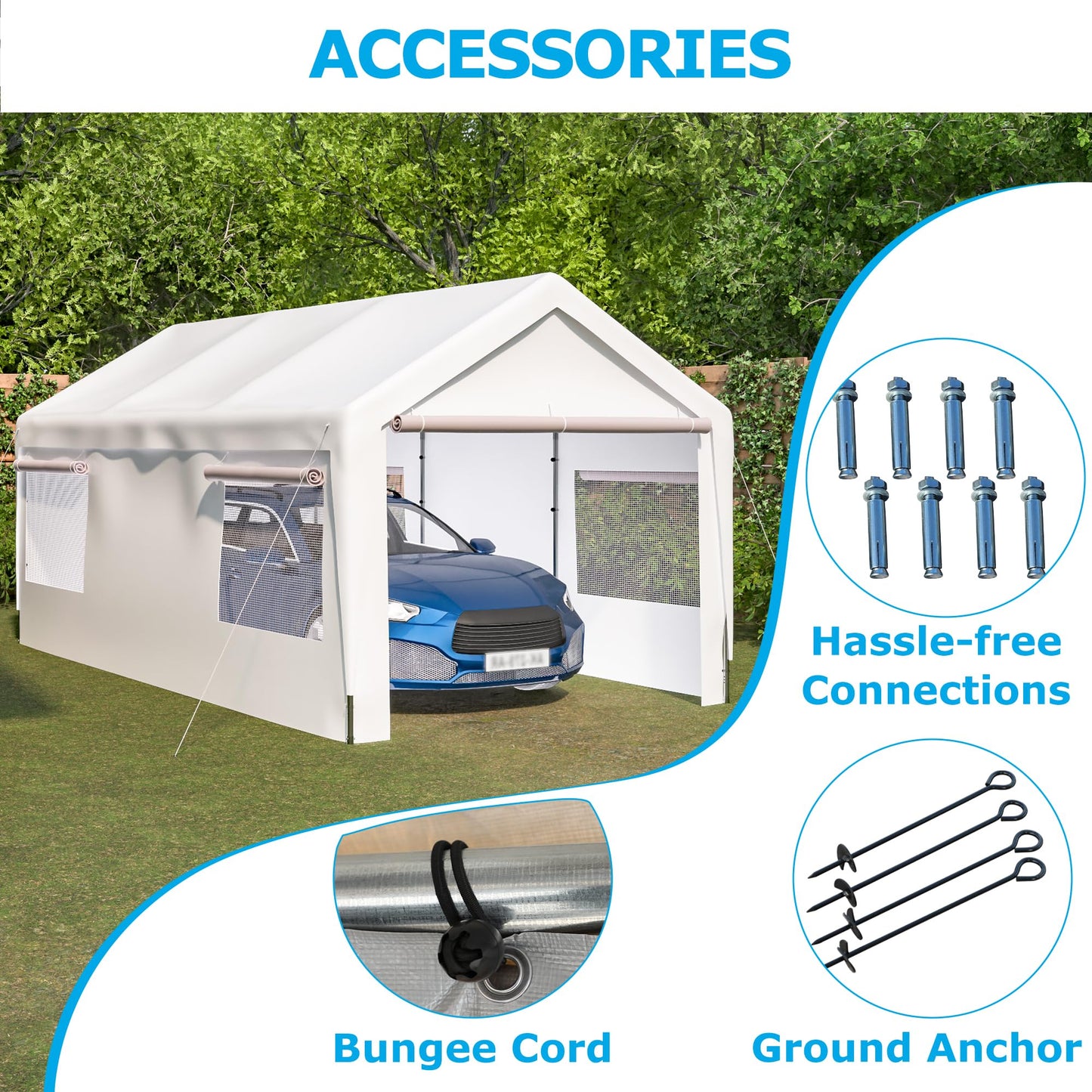 CuisinSmart Outdoor Carport 10x20ft Heavy Duty Canopy Storage Shed,Portable Garage Party Tent,Portable Garage with Removable Sidewalls & Doors All-Season Tarp for Car,Truck,Party White - WoodArtSupply