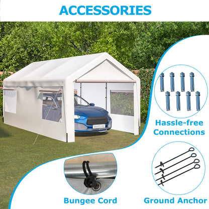 CuisinSmart Outdoor Carport 10x20ft Heavy Duty Canopy Storage Shed,Portable Garage Party Tent,Portable Garage with Removable Sidewalls & Doors All-Season Tarp for Car,Truck,Party White - WoodArtSupply