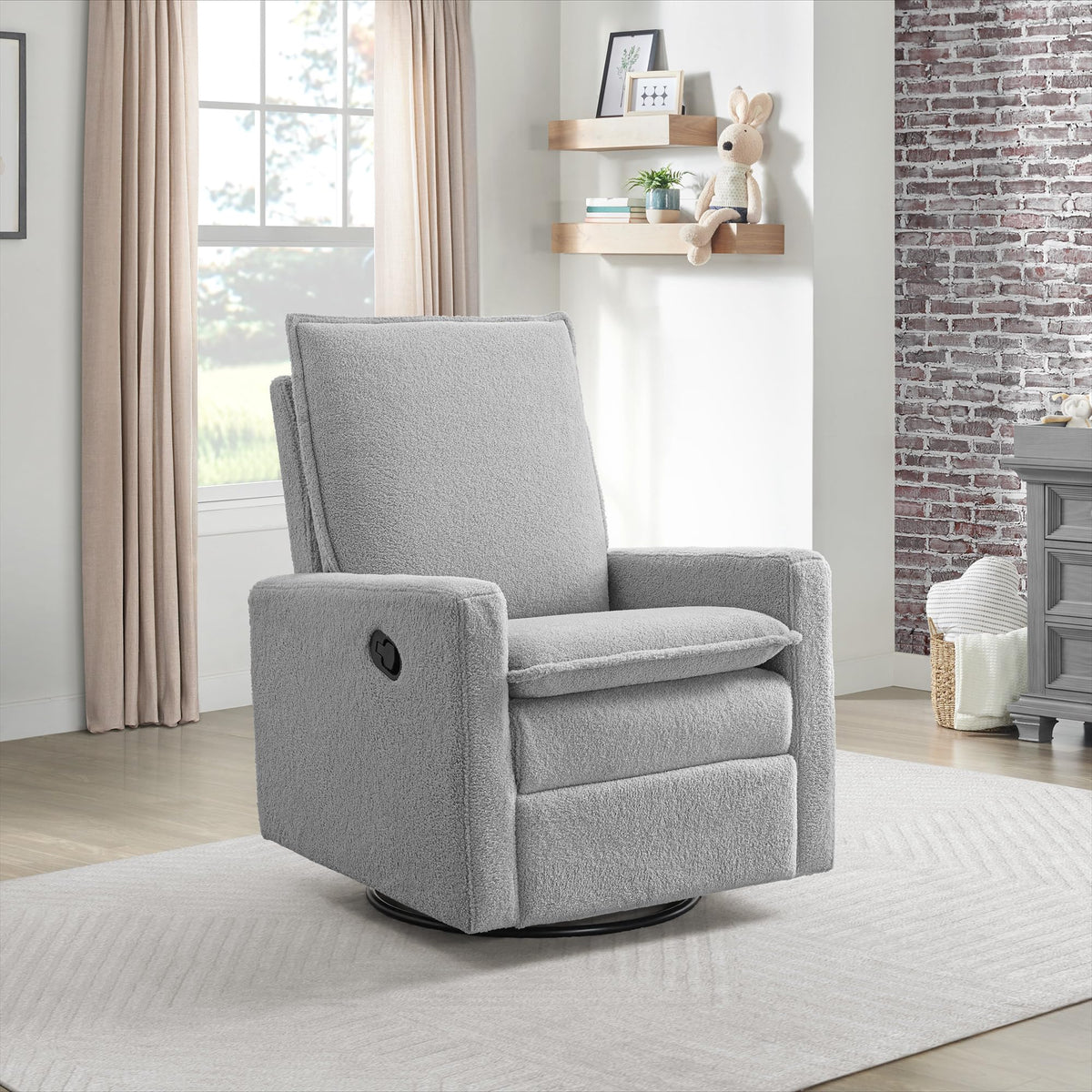 Oxford Baby Uptown Upholstered Swivel Glider and Recliner Nursery Chair,Boucle, Koala Gray Oxford Baby