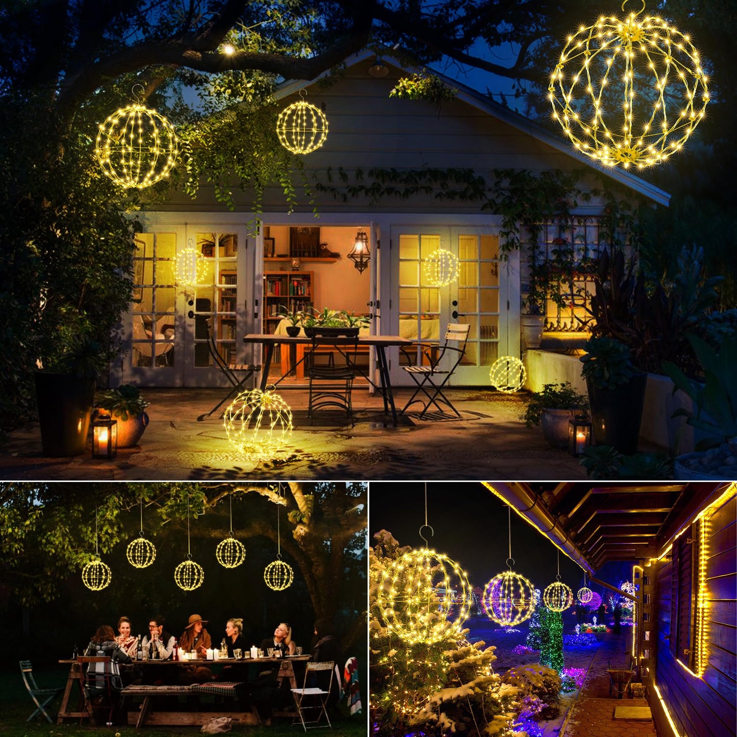 Joomer 2 Pack Christmas Ball Lights, 12IN 120 LED Foldable Metal Sphere Lights, Connectable Waterproof 8 Modes with Timer, Hanging Tree Globe Lights for Holiday Christmas Decorations (Warm White)