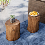 SUNBURY Outdoor Stump Side Table, Faux Wooden Concrete Side Table, Tree Stump Wooden Stool, Patio End Table, Round Outdoor Accent Drum Table, Light Brown Ottoman or Plant Stand SUNBURY